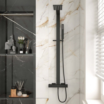 HMR - Shower Fixture with Rain Shower Head and Hand Shower in Black