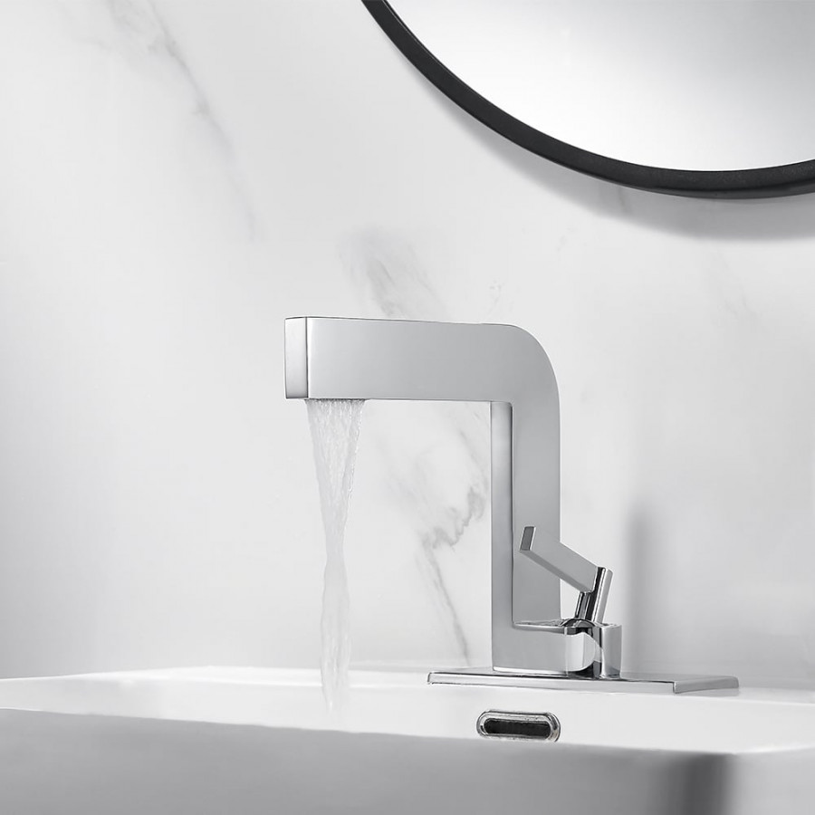 HMR Waterfall Single Handle Bathroom Sink Faucet with Escutcheon - Chrome