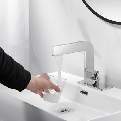 HMR Waterfall Single Handle Bathroom Sink Faucet with Escutcheon - Chrome