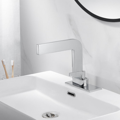HMR Waterfall Single Handle Bathroom Sink Faucet with Escutcheon - Chrome