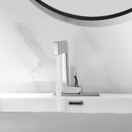 HMR Waterfall Single Handle Bathroom Sink Faucet with Escutcheon - Chrome