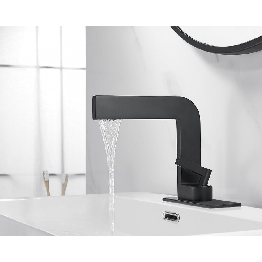 HMR - Waterfall Single Handle Bathroom Sink Faucet with Escutcheon