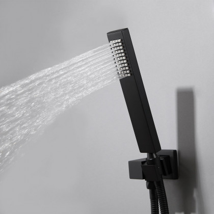 HMR - Black Thermostatic Shower System with 4 Body Jets and Hand Shower in Shower Head 12"