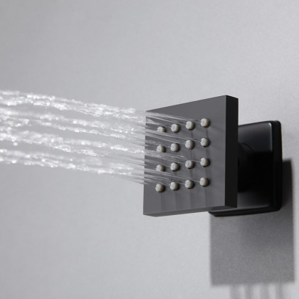 HMR - Black Thermostatic Shower System with 4 Body Jets and Hand Shower in Shower Head 12"