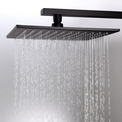 HMR - Black Thermostatic Shower System with 4 Body Jets and Hand Shower in Shower Head 12"
