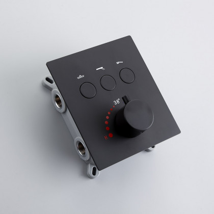 HMR - Black Thermostatic Shower System with 4 Body Jets and Hand Shower in Shower Head 12"