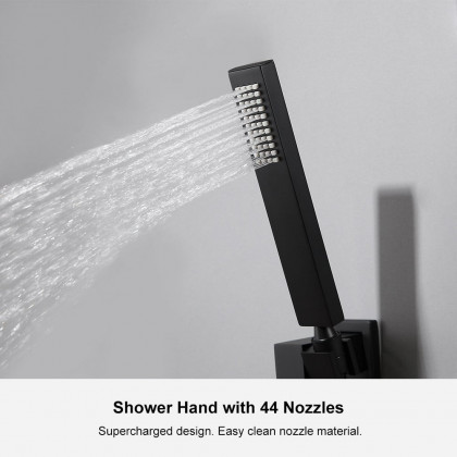 HMR - Black Thermostatic Shower System with 4 Body Jets and Hand Shower in Shower Head 12"