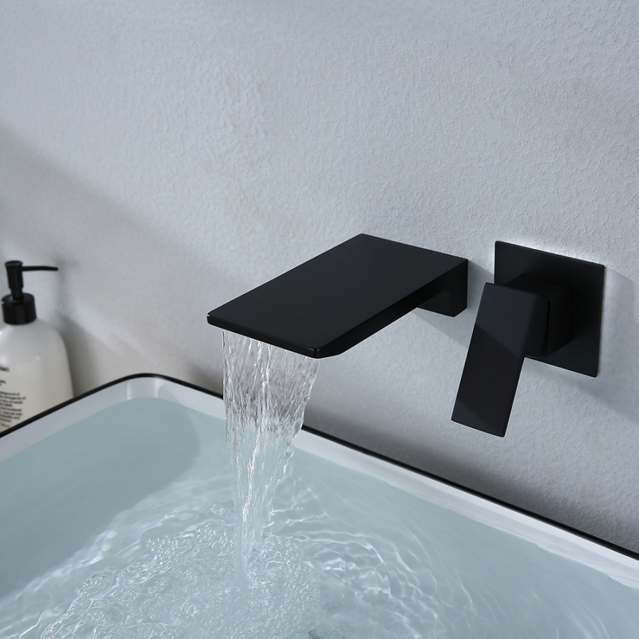 HMR - Wall Mounted Bathroom Sink Faucet Single Handle in Matte Black