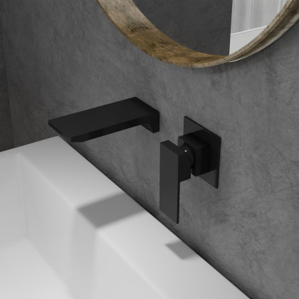 HMR - Wall Mounted Bathroom Sink Faucet Single Handle in Matte Black