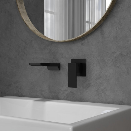 HMR - Wall Mounted Bathroom Sink Faucet Single Handle in Matte Black