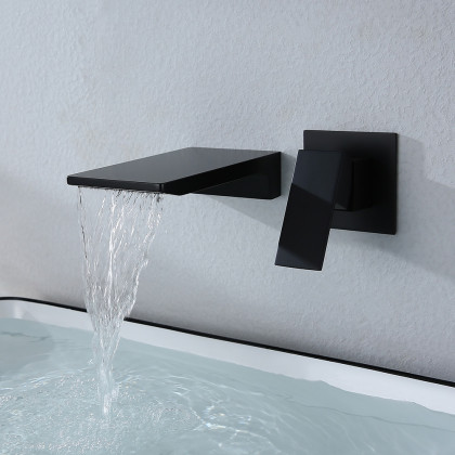HMR - Wall Mounted Bathroom Sink Faucet Single Handle in Matte Black