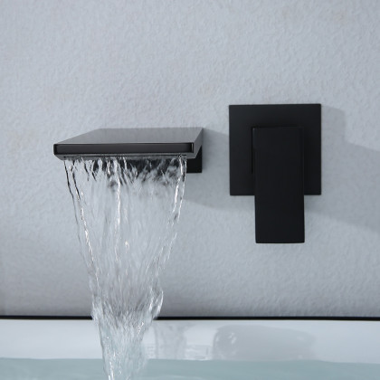 HMR - Wall Mounted Bathroom Sink Faucet Single Handle in Matte Black