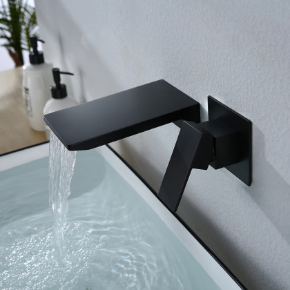 HMR - Wall Mounted Bathroom Sink Faucet Single Handle in Matte Black