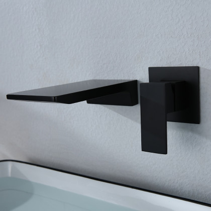 HMR - Wall Mounted Bathroom Sink Faucet Single Handle in Matte Black
