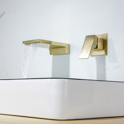 HMR - Waterfall Wall Mounted Sink Faucet Single Handle in Brushed Gold