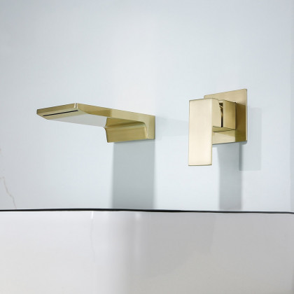HMR - Waterfall Wall Mounted Sink Faucet Single Handle in Brushed Gold