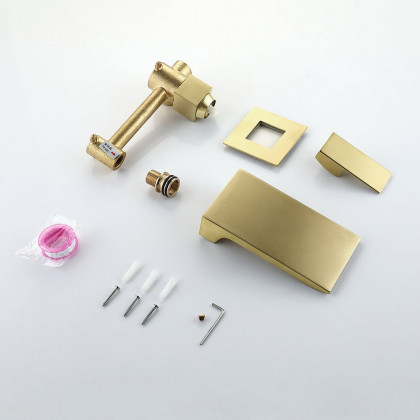 HMR - Waterfall Wall Mounted Sink Faucet Single Handle in Brushed Gold