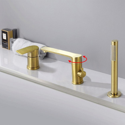 HMR - Brushed Deck-Mount Roman Bathtub Filler Faucet in Gold, Brass