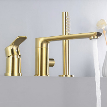 HMR - Brushed Deck-Mount Roman Bathtub Filler Faucet in Gold, Brass