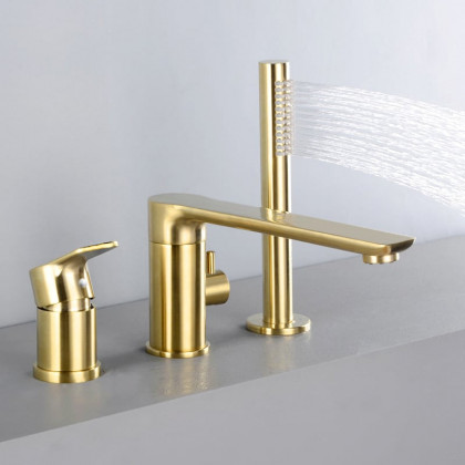 HMR - Brushed Deck-Mount Roman Bathtub Filler Faucet in Gold, Brass