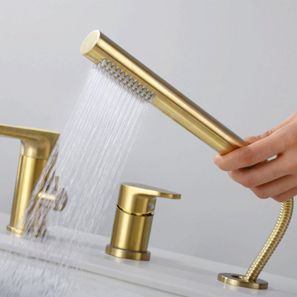 HMR - Brushed Deck-Mount Roman Bathtub Filler Faucet in Gold, Brass