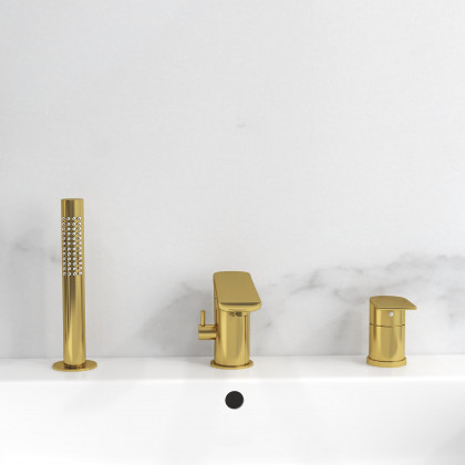 HMR - Brushed Deck-Mount Roman Bathtub Filler Faucet in Gold, Brass