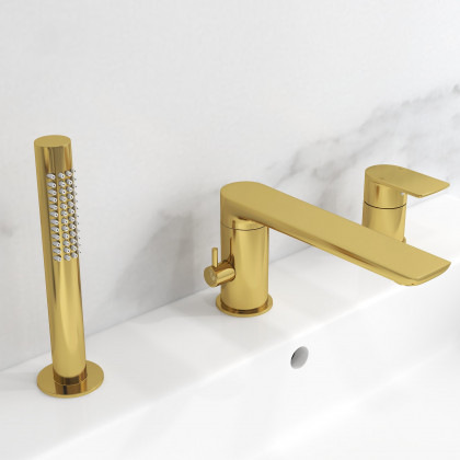 HMR - Brushed Deck-Mount Roman Bathtub Filler Faucet in Gold, Brass