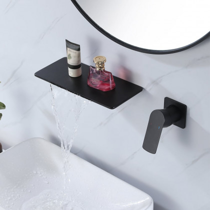 HMR - Single Handle Wall Mount Bathroom Sink Faucet Solid Brass in Black