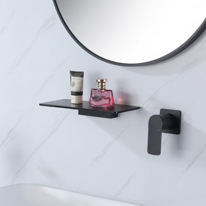 HMR - Single Handle Wall Mount Bathroom Sink Faucet Solid Brass in Black