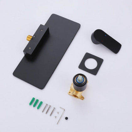 HMR - Single Handle Wall Mount Bathroom Sink Faucet Solid Brass in Black