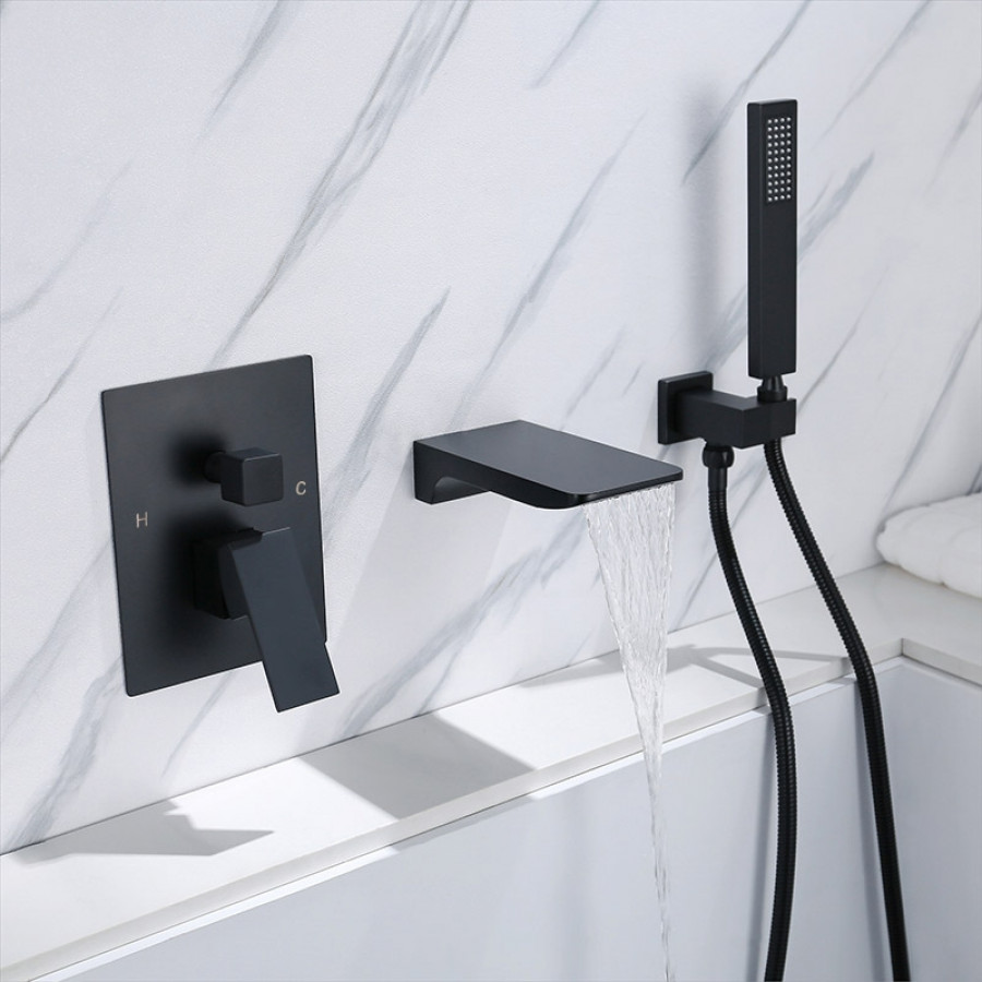 HMR - Wall Mounted Waterfall Faucet Tub Filler in Matte Black