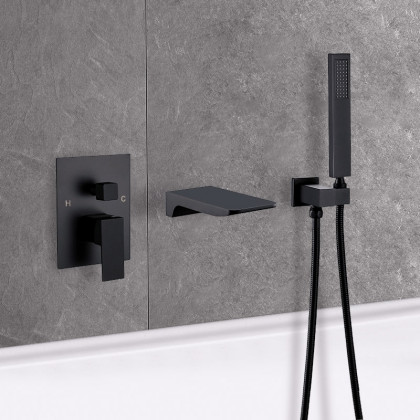 HMR - Wall Mounted Waterfall Faucet Tub Filler in Matte Black