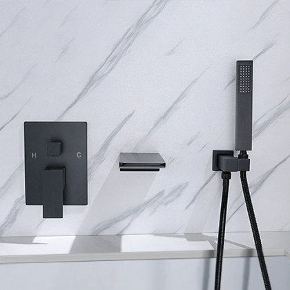 HMR - Wall Mounted Waterfall Faucet Tub Filler in Matte Black