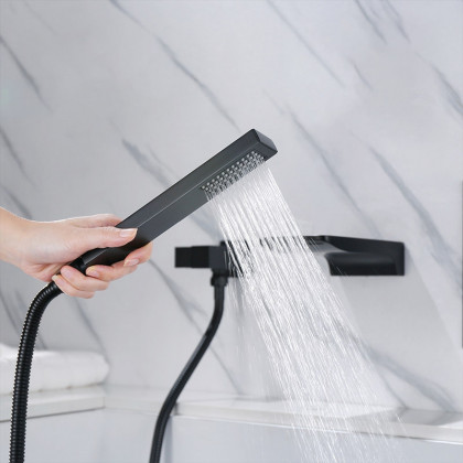 HMR - Wall Mounted Waterfall Faucet Tub Filler in Matte Black