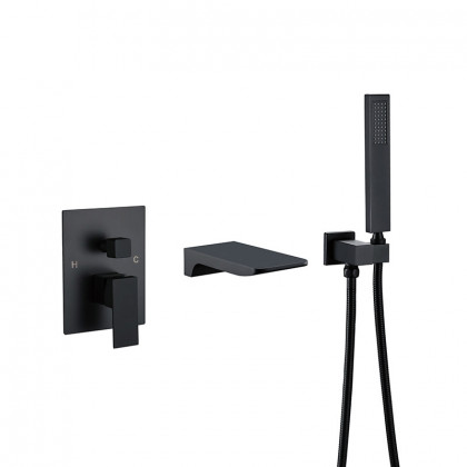 HMR - Wall Mounted Waterfall Faucet Tub Filler in Matte Black