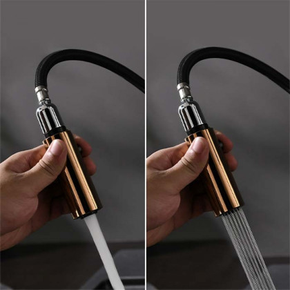 HMR Pull Down Standard Kitchen Faucet with Double Function Handle - Black/Rose Gold