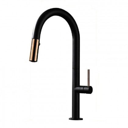 HMR Pull Down Standard Kitchen Faucet with Double Function Handle - Black/Rose Gold