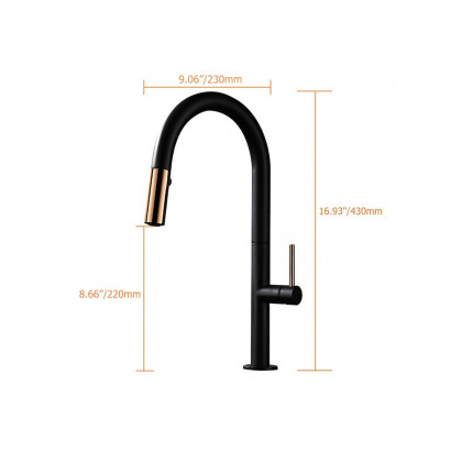 HMR Pull Down Standard Kitchen Faucet with Double Function Handle - Black/Rose Gold