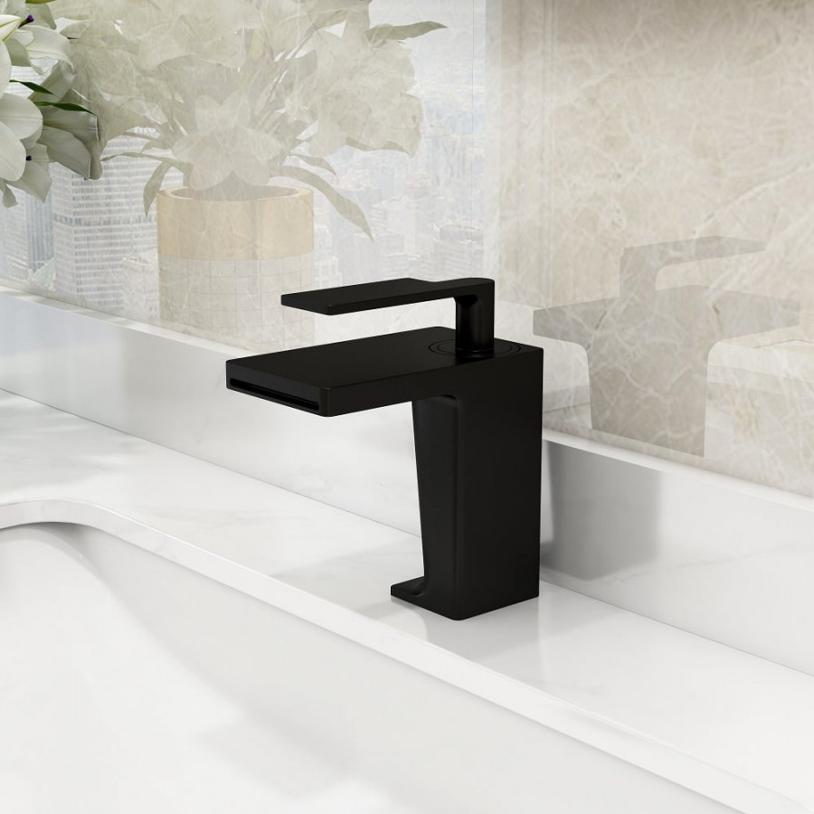 HMR - Single Handle Bathroom Faucet Solid Brass in Matte Black