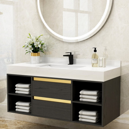 HMR - Single Handle Bathroom Faucet Solid Brass in Matte Black