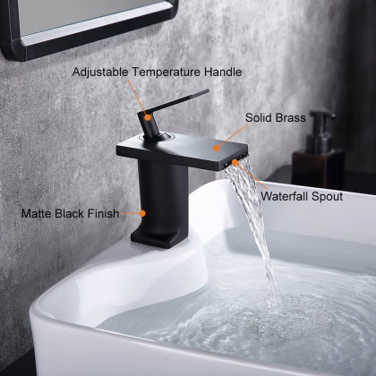 HMR - Single Handle Bathroom Faucet Solid Brass in Matte Black