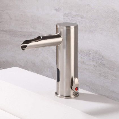 HMR - Spout Touchless Automatic Sensor Hot and Cold Sink Faucet in 7.36"H, Brass