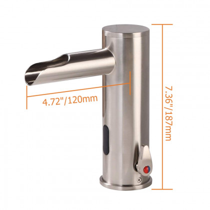 HMR - Spout Touchless Automatic Sensor Hot and Cold Sink Faucet in 7.36"H, Brass