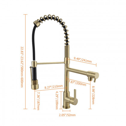 HMR - Pull Out Double Spout Kitchen Faucet with Double Function in Brushed Gold