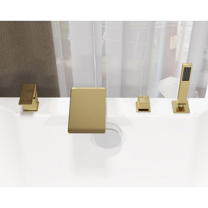 HMR Waterfall Deck-Mount Roman Tub Faucet with Handshower - Brushed Gold