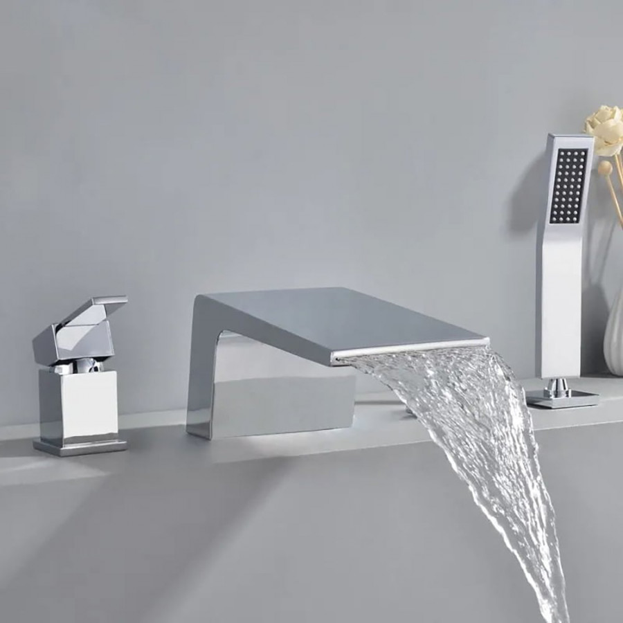 HMR Waterfall Deck-Mount Roman Tub Faucet with Handshower - Chrome