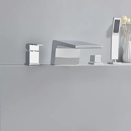 HMR Waterfall Deck-Mount Roman Tub Faucet with Handshower - Chrome
