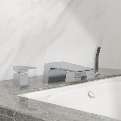 HMR Waterfall Deck-Mount Roman Tub Faucet with Handshower - Chrome