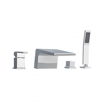 HMR Waterfall Deck-Mount Roman Tub Faucet with Handshower - Chrome