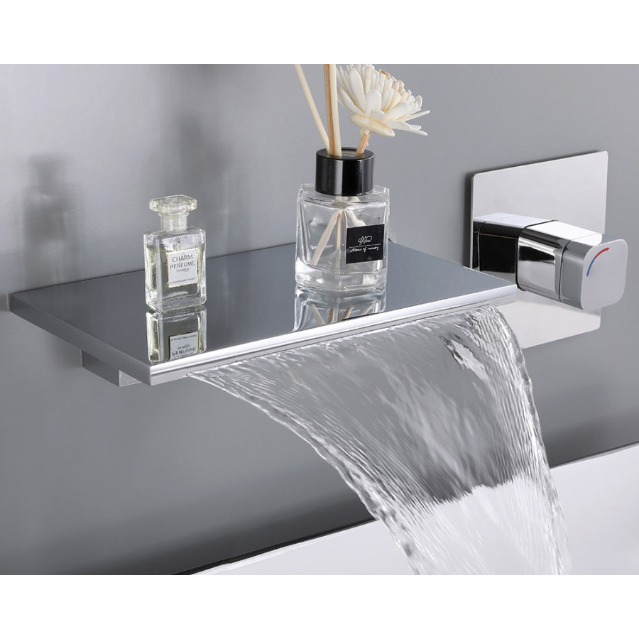 HMR Waterfall Wall Mount Single Handle Bathroom Sink Faucet - Chrome